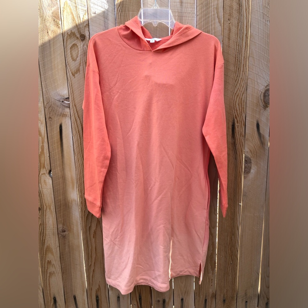 ❌Time and Tru Womens Ombré Hooded Sweater Dress Peach Side Pockets Slit M (8-10)